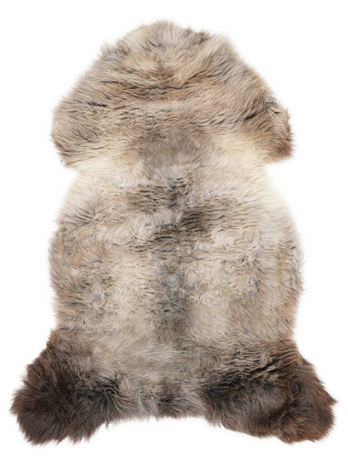 Mehrfarbiges britisches Lammfell, ca. 120 × 65 cm, von oben fotografiert: genau das Fell, das Sie erhalten
