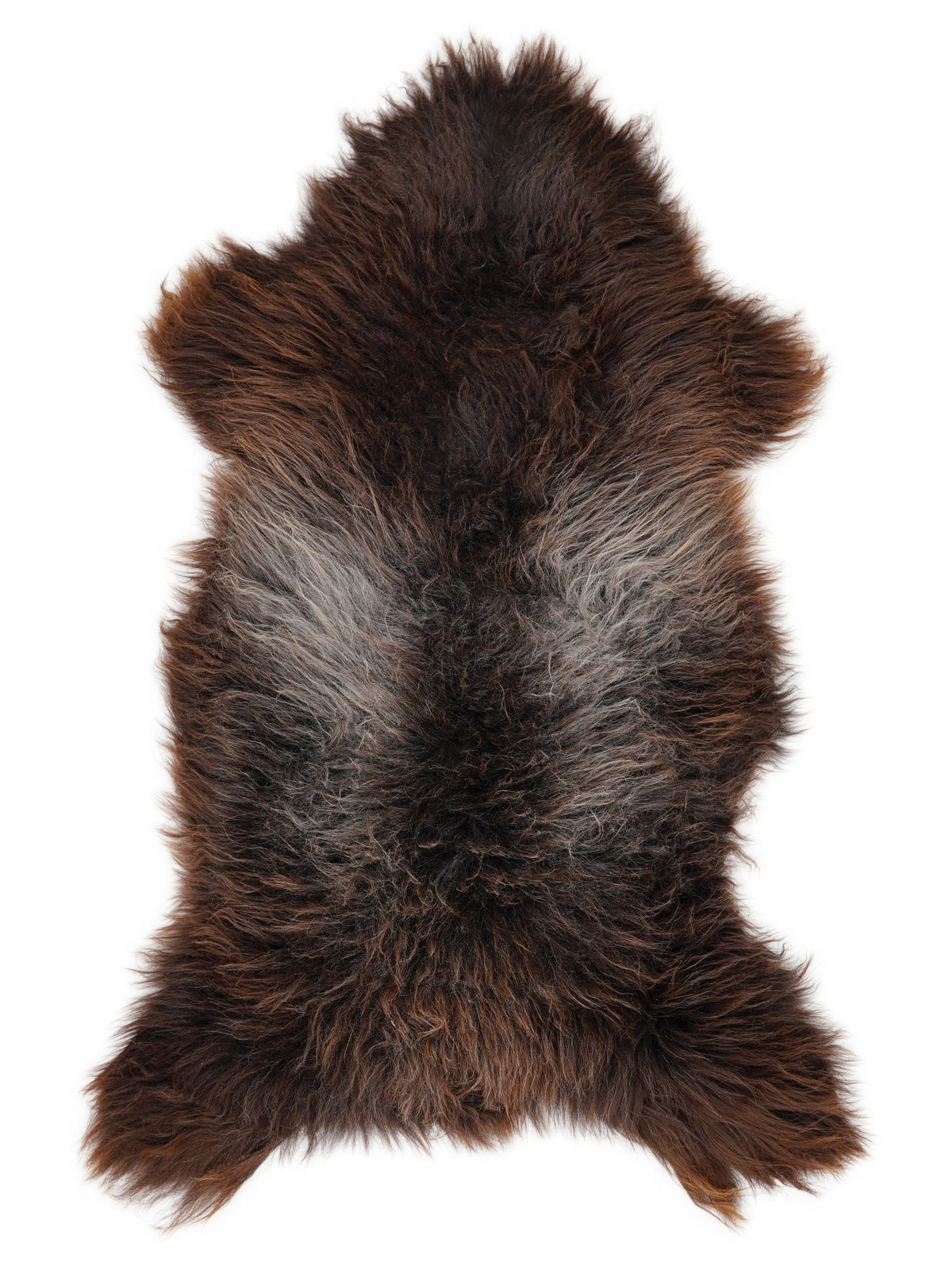Mehrfarbiges britisches Schaffell, ca. 130 × 65 cm, von oben fotografiert: genau das Fell, das Sie erhalten