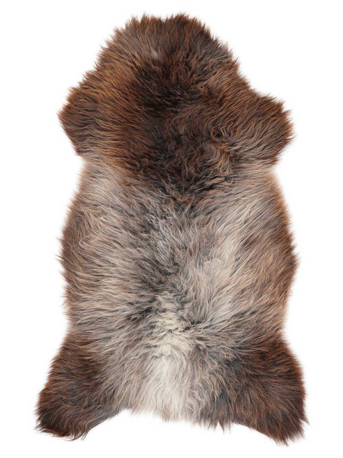 Mehrfarbiges britisches Lammfell, ca. 125 × 60 cm, von oben fotografiert: genau das Fell, das Sie erhalten