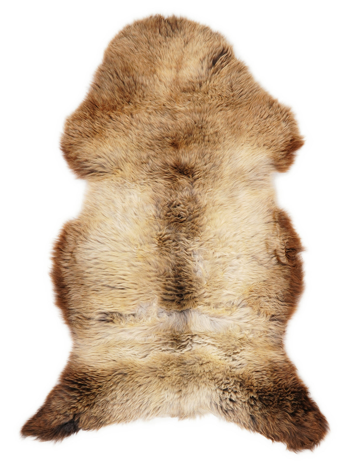 Mehrfarbiges britisches Lammfell, ca. 120 × 65 cm, von oben fotografiert: genau das Fell, das Sie erhalten