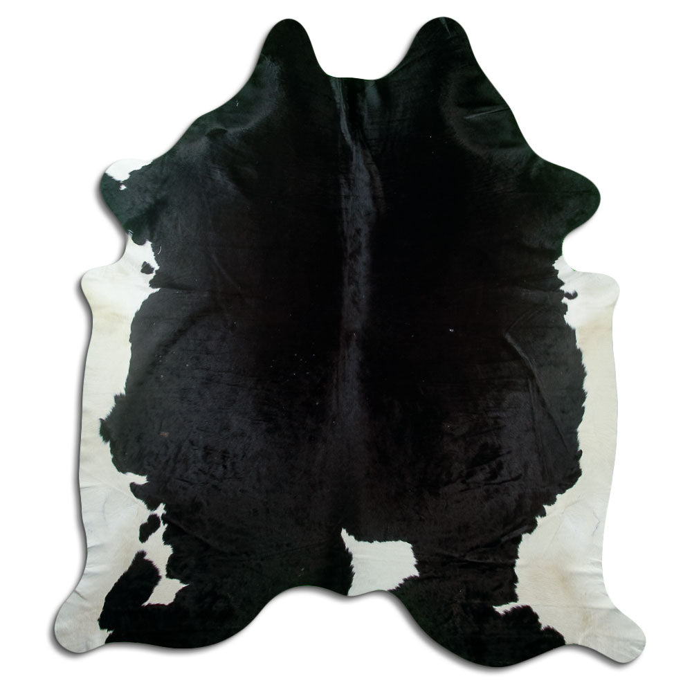 Schwarz-weißes Kuhfell, ca. 230 × 210 cm, von oben fotografiert: genau das Fell, das Sie erhalten