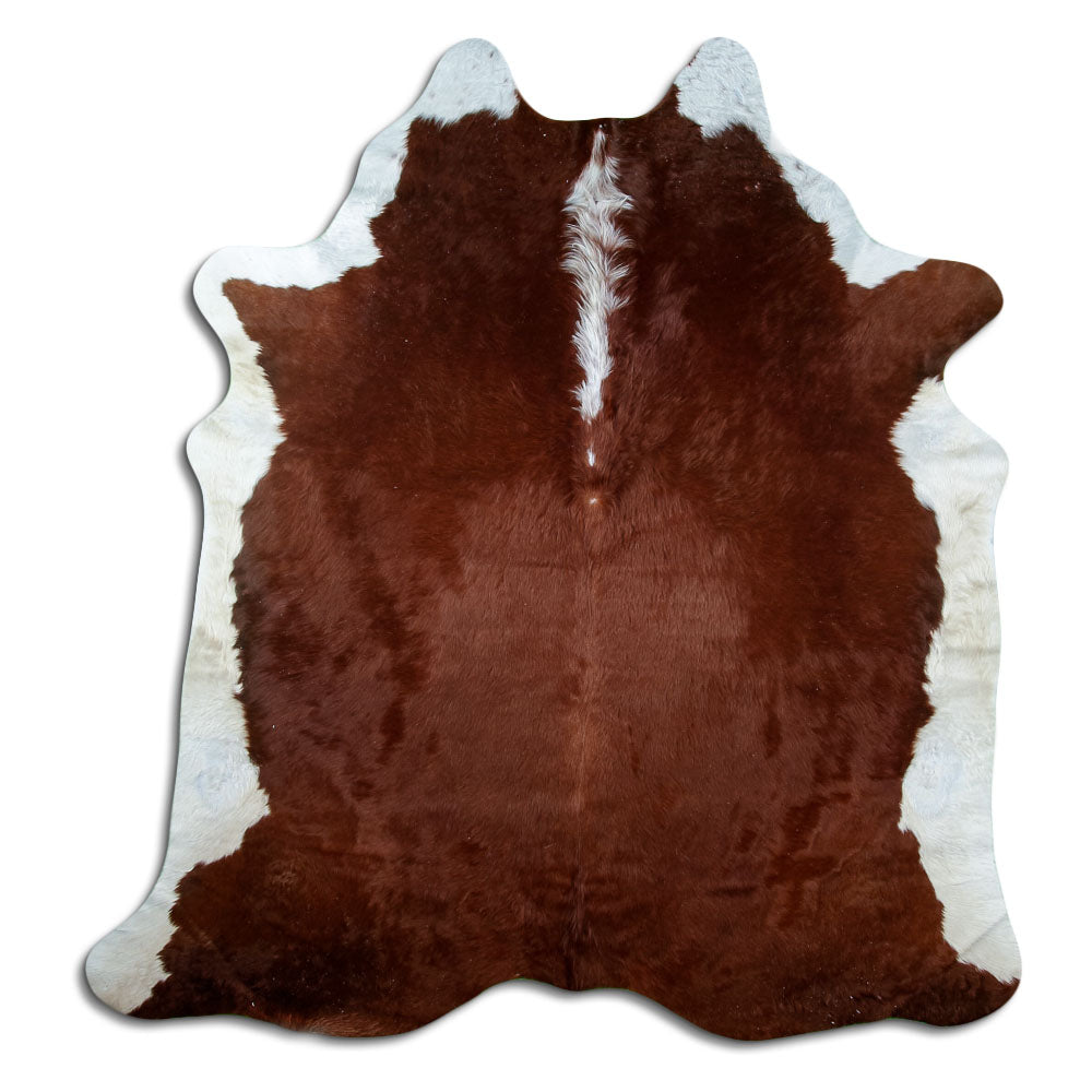 Braun-weißes Kuhfell, ca. 210 × 200 cm, von oben fotografiert: genau das Fell, das Sie erhalten