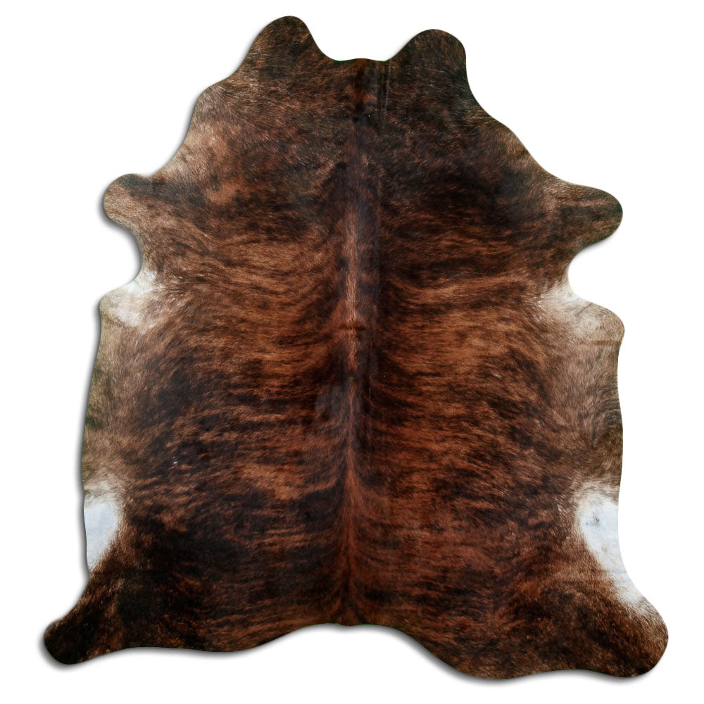 Exotisch gestromtes Kuhfell, ca. 220 × 210 cm, von oben fotografiert: genau das Fell, das Sie erhalten
