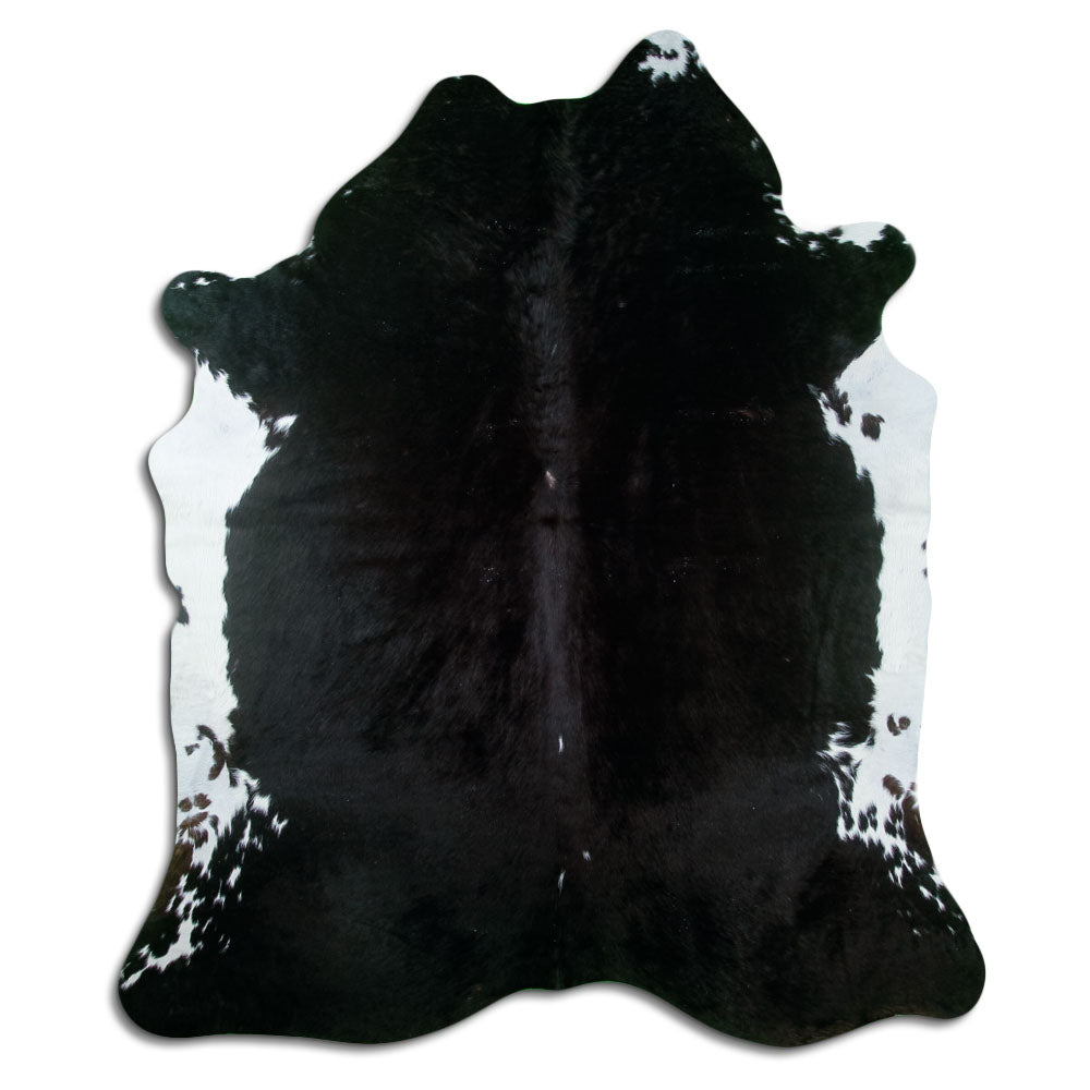 Schwarzes Kuhfell, ca. 210 × 180 cm, von oben fotografiert: genau das Fell, das Sie erhalten