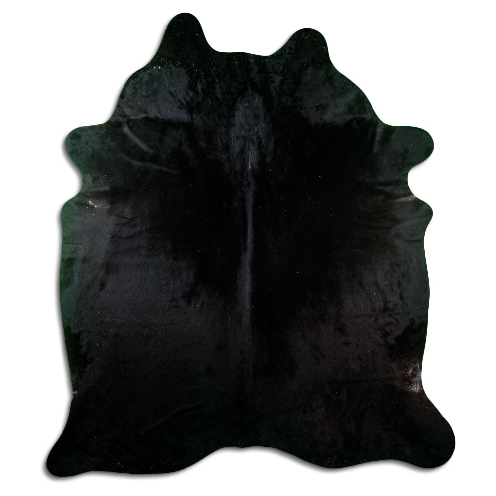 Schwarzes Kuhfell, ca. 220 × 190 cm, von oben fotografiert: genau das Fell, das Sie erhalten
