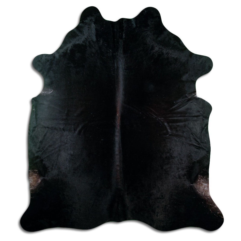 Schwarzes Kuhfell, ca. 220 × 200 cm, von oben fotografiert: genau das Fell, das Sie erhalten