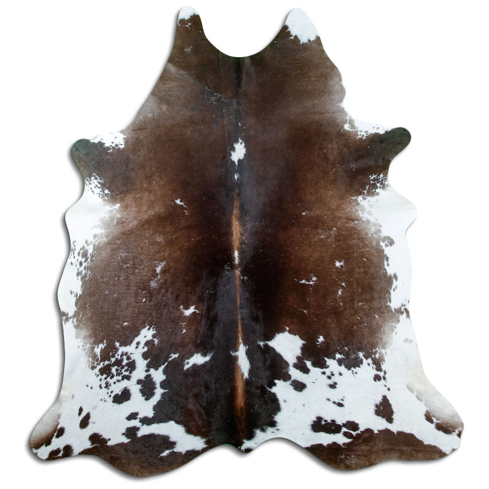Dreifarbiges Kuhfell, ca. 210 × 190 cm, von oben fotografiert: genau das Fell, das Sie erhalten