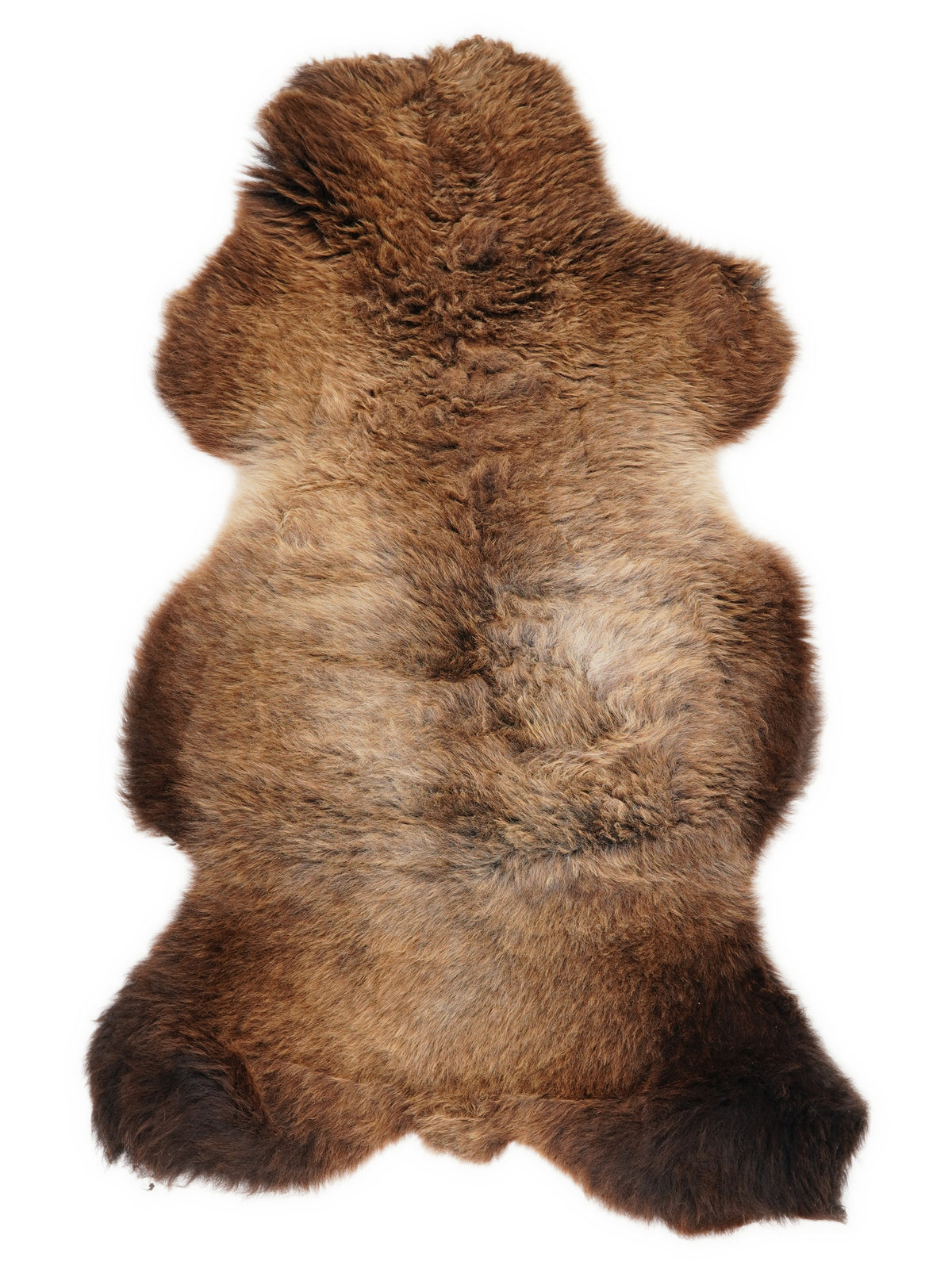 Braunes Lammfell, ca. 115 × 50 cm, von oben fotografiert: genau das Fell, das Sie erhalten