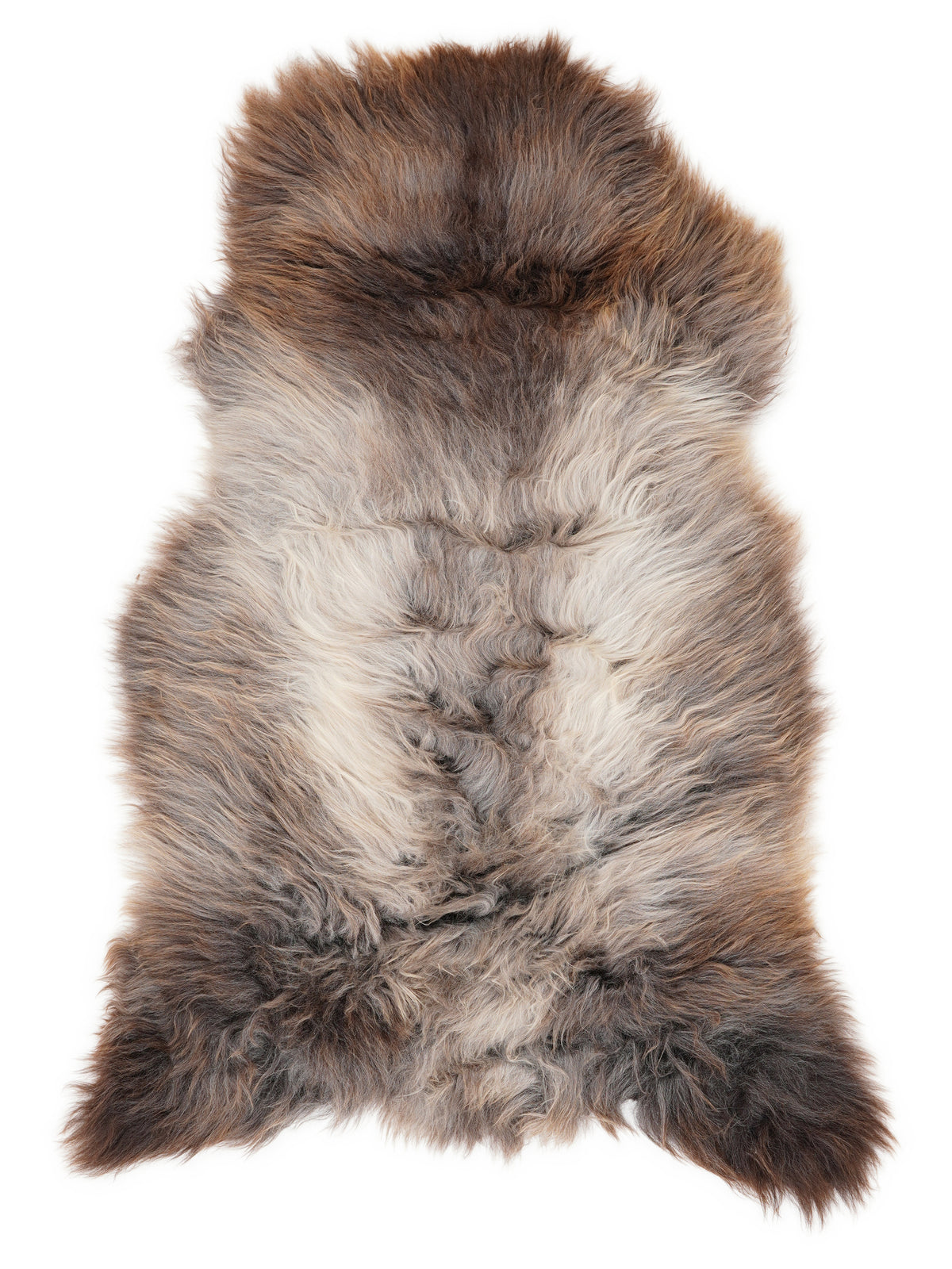 Mehrfarbiges britisches Lammfell, ca. 125 × 70 cm, von oben fotografiert: genau das Fell, das Sie erhalten