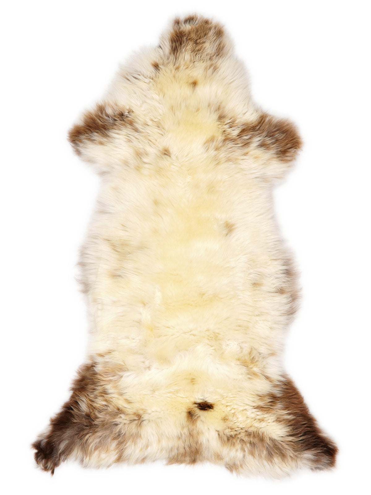 Mehrfarbiges britisches Lammfell, ca. 125 × 55 cm, von oben fotografiert: genau das Fell, das Sie erhalten