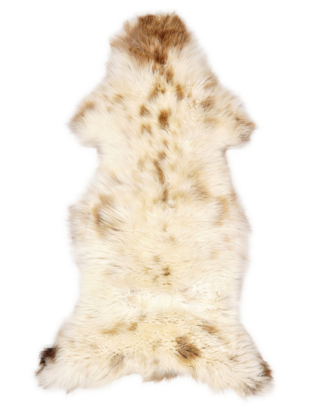 Mehrfarbiges britisches Lammfell, ca. 130 × 55 cm, von oben fotografiert: genau das Fell, das Sie erhalten