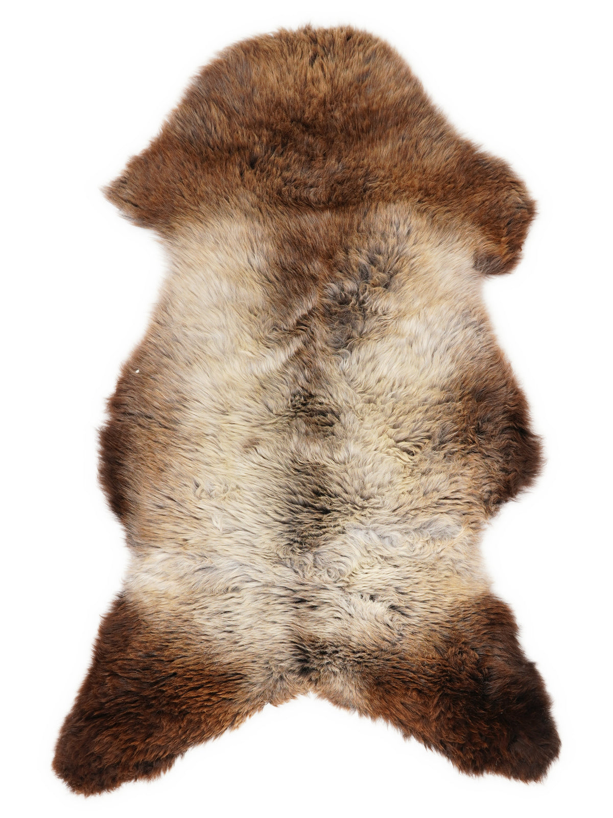 Mehrfarbiges britisches Lammfell, ca. 105 × 55 cm, von oben fotografiert: genau das Fell, das Sie erhalten
