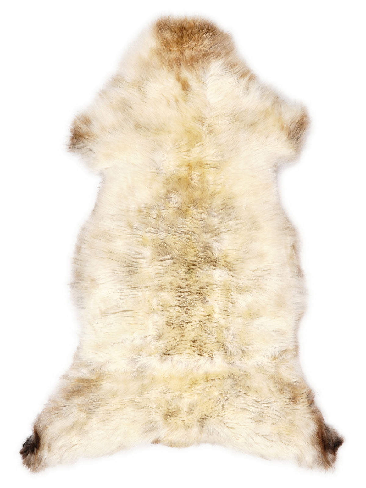 Mehrfarbiges britisches Lammfell, ca. 120 × 55 cm, von oben fotografiert: genau das Fell, das Sie erhalten