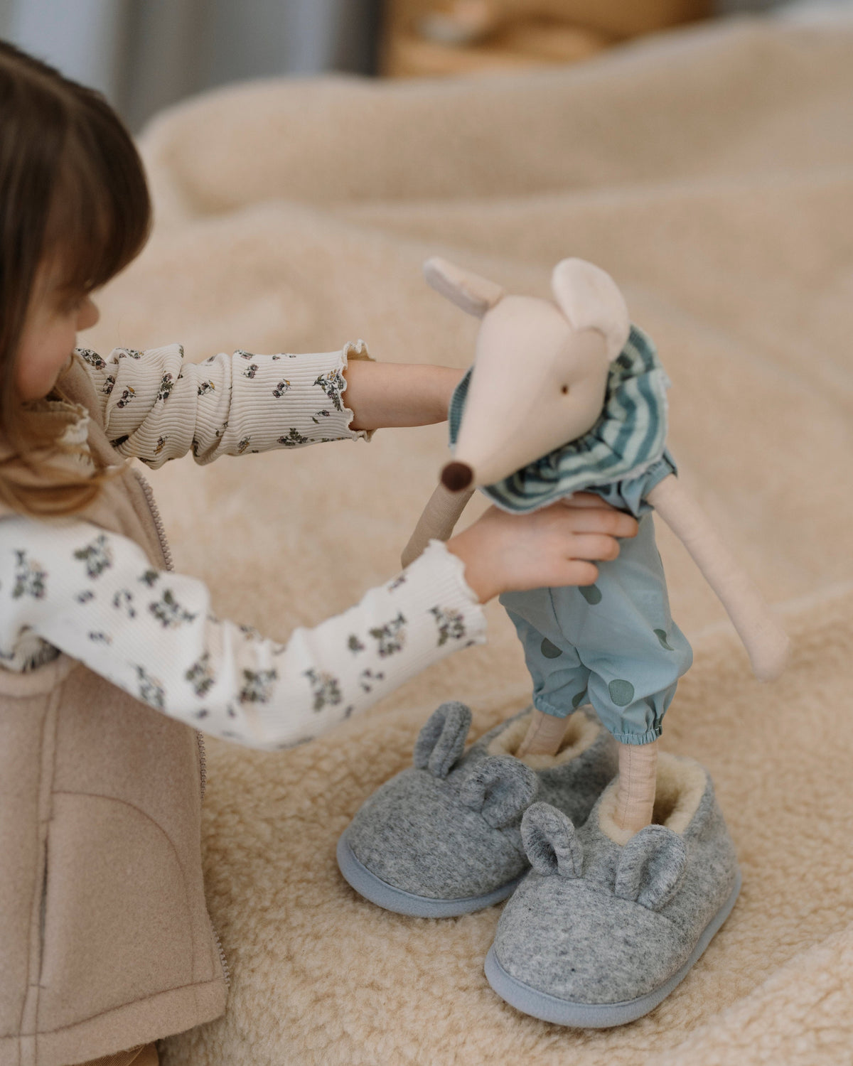 Merino Kinderhausschuhe „Maus“