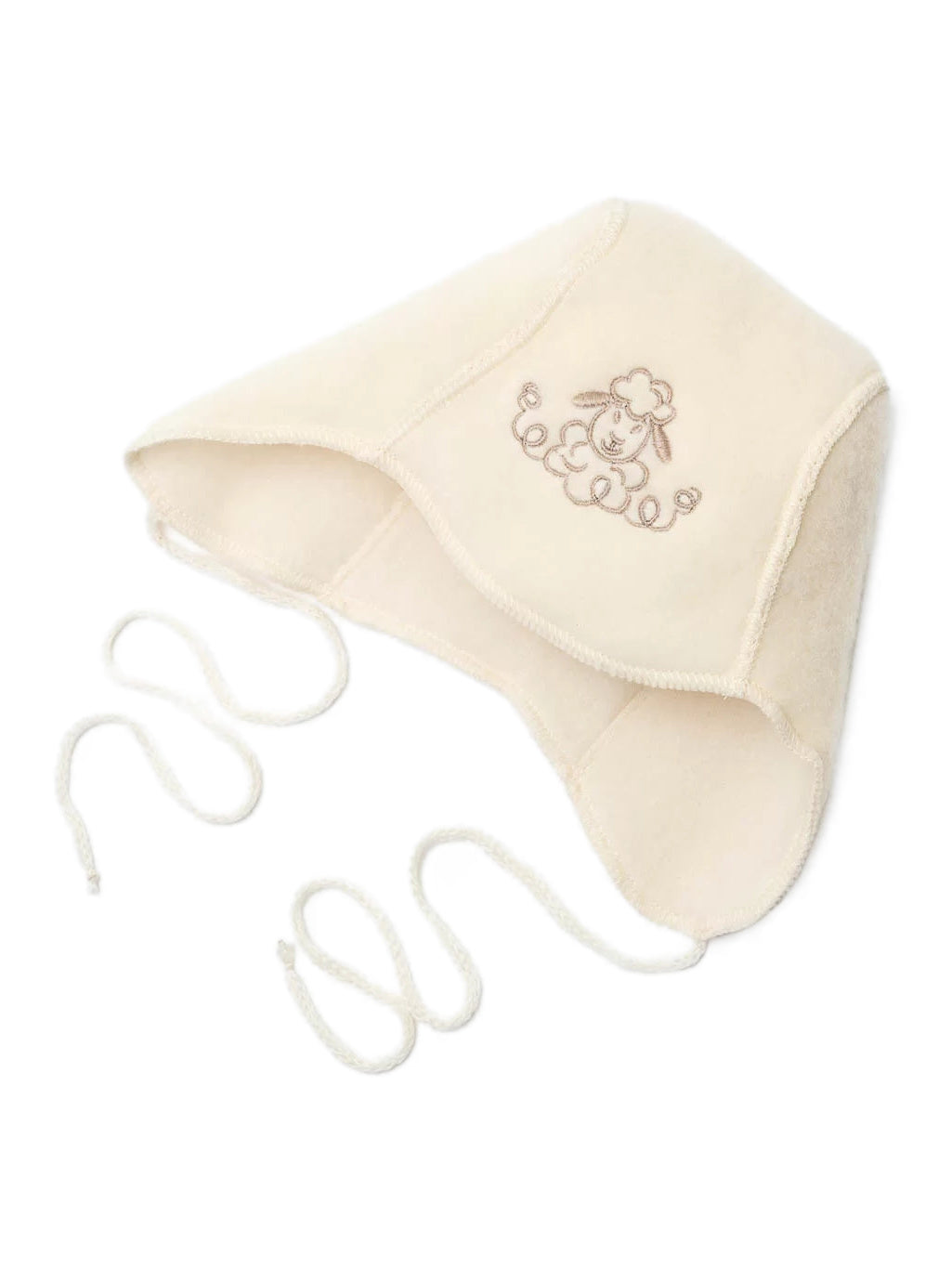 Baby-Mütze „Schaf“ mit Stickerei; ecru